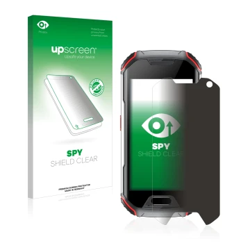 Face avant d’un emballage produit avec le logo de la marque upscreen. À côté, l’appareil Unihertz Atom XL est représenté avec 