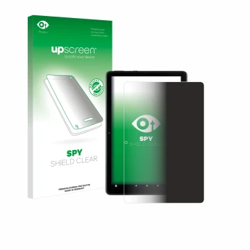 Face avant d’un emballage produit avec le logo de la marque upscreen. À côté, l’appareil Amazon Fire HD 10 2021 (11ème Gen.) e