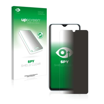 Face avant d’un emballage produit avec le logo de la marque upscreen. À côté, l’appareil Vivo Y70 est représenté avec la prote