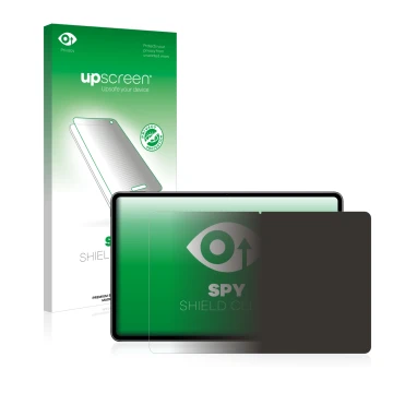 Face avant d’un emballage produit avec le logo de la marque upscreen. À côté, l’appareil Huawei MatePad Pro 12.6 WiFi (2021) e