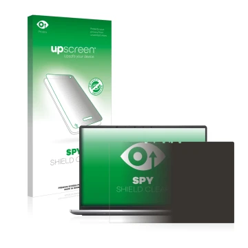 Face avant d’un emballage produit avec le logo de la marque upscreen. À côté, l’appareil Dell Latitude 9420 2-in-1 2021 est re