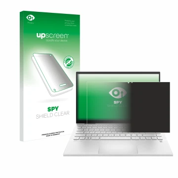 Face avant d’un emballage produit avec le logo de la marque upscreen. À côté, l’appareil HP Pavilion x360 (14-dyX) est représe