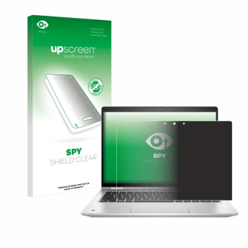 Face avant d’un emballage produit avec le logo de la marque upscreen. À côté, l’appareil HP ProBook x360 435 G8 est représenté