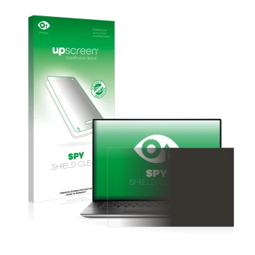 Face avant d’un emballage produit avec le logo de la marque upscreen. À côté, l’appareil Dell XPS 15 9510 Non-Touch est représ