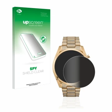 Face avant d’un emballage produit avec le logo de la marque upscreen. À côté, l’appareil Michael Kors Access Gen 6 Bradshaw es