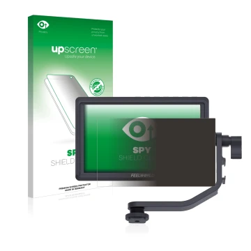 Face avant d’un emballage produit avec le logo de la marque upscreen. À côté, l’appareil Feelworld FW568 5.5