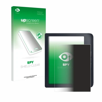 Face avant d’un emballage produit avec le logo de la marque upscreen. À côté, l’appareil Kobo Libra 2 est représenté avec la p