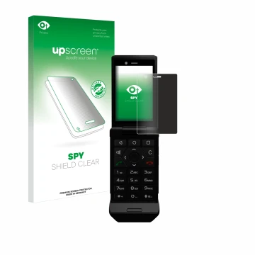 Face avant d’un emballage produit avec le logo de la marque upscreen. À côté, l’appareil Caterpillar Cat S22 Flip est représen