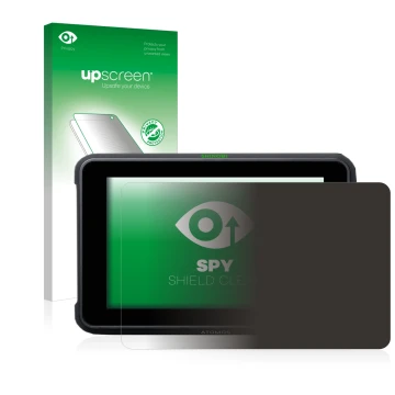 Face avant d’un emballage produit avec le logo de la marque upscreen. À côté, l’appareil Atomos Shinobi 7 est représenté avec 