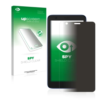 Face avant d’un emballage produit avec le logo de la marque upscreen. À côté, l’appareil ZTE Blade L9 est représenté avec la p