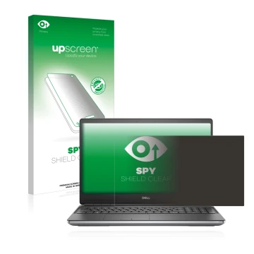 Face avant d’un emballage produit avec le logo de la marque upscreen. À côté, l’appareil Dell Precision 7560 est représenté av