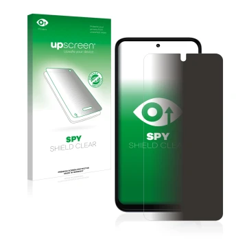 Face avant d’un emballage produit avec le logo de la marque upscreen. À côté, l’appareil Motorola Moto G31 est représenté avec
