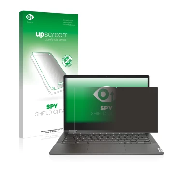 Face avant d’un emballage produit avec le logo de la marque upscreen. À côté, l’appareil Lenovo IdeaPad Flex 5i 13.3
