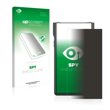 Face avant d’un emballage produit avec le logo de la marque upscreen. À côté, l’appareil Sony Walkman NW-WM1AM2 est représenté