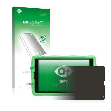 Face avant d’un emballage produit avec le logo de la marque upscreen. À côté, l’appareil MEDION Lifetab E10440 Kids est représ