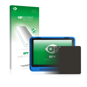 Face avant d’un emballage produit avec le logo de la marque upscreen. À côté, l’appareil Amazon Fire HD 8 Kids Pro Edition 202