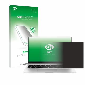 Face avant d’un emballage produit avec le logo de la marque upscreen. À côté, l’appareil Samsung Galaxy Book2 Pro 360 15.6