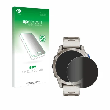 Face avant d’un emballage produit avec le logo de la marque upscreen. À côté, l’appareil Garmin D2 Mach 1 est représenté avec 