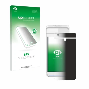 Face avant d’un emballage produit avec le logo de la marque upscreen. À côté, l’appareil Pax A920 est représenté avec la prote