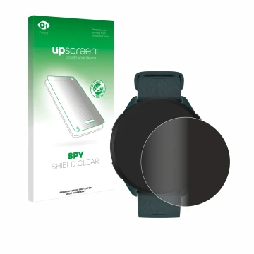 Face avant d’un emballage produit avec le logo de la marque upscreen. À côté, l’appareil Polar Pacer est représenté avec la pr