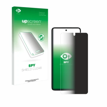 Face avant d’un emballage produit avec le logo de la marque upscreen. À côté, l’appareil Motorola Edge 30 est représenté avec 