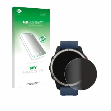 Face avant d’un emballage produit avec le logo de la marque upscreen. À côté, l’appareil Garmin quatix 7 est représenté avec l
