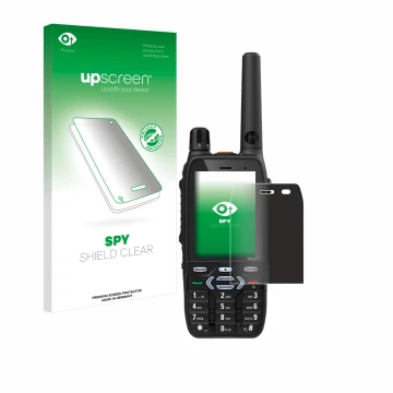 Face avant d’un emballage produit avec le logo de la marque upscreen. À côté, l’appareil Motorola MXP600 est représenté avec l
