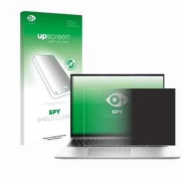 Face avant d’un emballage produit avec le logo de la marque upscreen. À côté, l’appareil HP EliteBook 840 G9 est représenté av