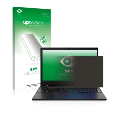 Face avant d’un emballage produit avec le logo de la marque upscreen. À côté, l’appareil Lenovo ThinkPad L15 Gen 2 est représe