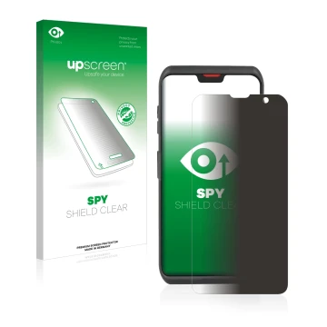 Face avant d’un emballage produit avec le logo de la marque upscreen. À côté, l’appareil Honeywell ScanPal EDA52 est représent