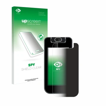 Face avant d’un emballage produit avec le logo de la marque upscreen. À côté, l’appareil Vtech KidiBuzz 3 est représenté avec 