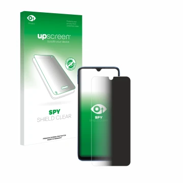 Face avant d’un emballage produit avec le logo de la marque upscreen. À côté, l’appareil Xiaomi Redmi 10C est représenté avec 