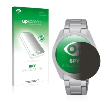 Face avant d’un emballage produit avec le logo de la marque upscreen. À côté, l’appareil Seiko 5 Sports SRPH49K1 est représent