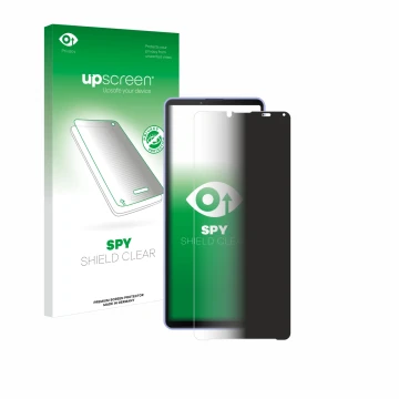 Face avant d’un emballage produit avec le logo de la marque upscreen. À côté, l’appareil Sony Xperia 10 IV est représenté avec