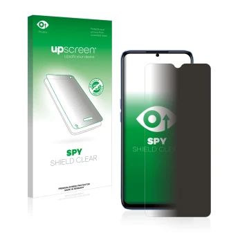 Face avant d’un emballage produit avec le logo de la marque upscreen. À côté, l’appareil realme Narzo 50 5G est représenté ave
