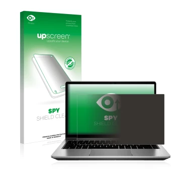 Face avant d’un emballage produit avec le logo de la marque upscreen. À côté, l’appareil HP ProBook 640 G8 est représenté avec
