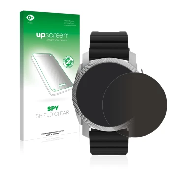 Face avant d’un emballage produit avec le logo de la marque upscreen. À côté, l’appareil Fossil Gen 6 Hybrid Machine (45mm) es
