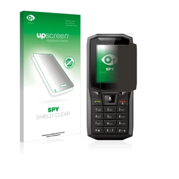 Face avant d’un emballage produit avec le logo de la marque upscreen. À côté, l’appareil Crosscall Core-S4 est représenté avec