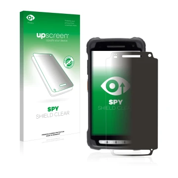 Face avant d’un emballage produit avec le logo de la marque upscreen. À côté, l’appareil Janam XT3 est représenté avec la prot