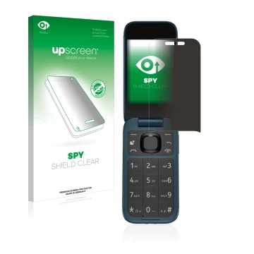 Face avant d’un emballage produit avec le logo de la marque upscreen. À côté, l’appareil Nokia 2660 Flip est représenté avec l