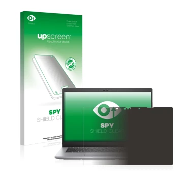 Face avant d’un emballage produit avec le logo de la marque upscreen. À côté, l’appareil Dell Latitude 5320 2-in-1 Touch est r