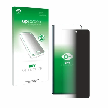 Face avant d’un emballage produit avec le logo de la marque upscreen. À côté, l’appareil Samsung Galaxy Z Fold 4 est représent