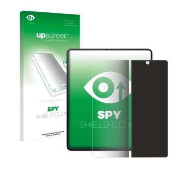 Face avant d’un emballage produit avec le logo de la marque upscreen. À côté, l’appareil Samsung Galaxy Z Fold 4 (Affichage in