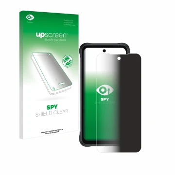 Face avant d’un emballage produit avec le logo de la marque upscreen. À côté, l’appareil Umidigi Bison 2 est représenté avec l