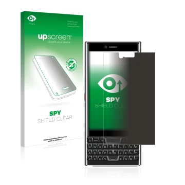 Face avant d’un emballage produit avec le logo de la marque upscreen. À côté, l’appareil Unihertz Titan Slim est représenté av