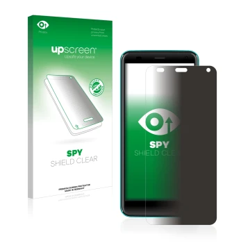 Face avant d’un emballage produit avec le logo de la marque upscreen. À côté, l’appareil Logicom Le Swipe est représenté avec 