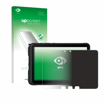 Face avant d’un emballage produit avec le logo de la marque upscreen. À côté, l’appareil Samsung Galaxy Tab Active 4 Pro est r