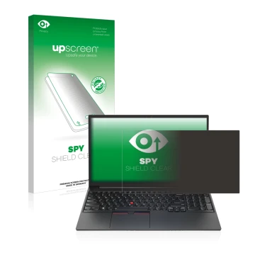 Face avant d’un emballage produit avec le logo de la marque upscreen. À côté, l’appareil Lenovo ThinkPad E15 Gen 4 est représe