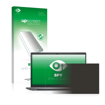 Face avant d’un emballage produit avec le logo de la marque upscreen. À côté, l’appareil Dell Precision 3570 est représenté av
