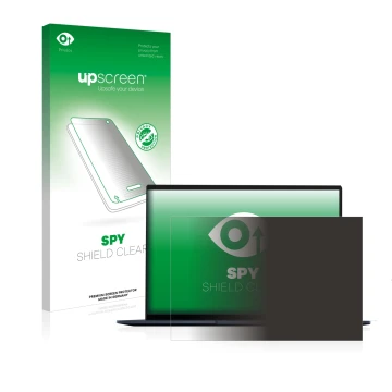 Face avant d’un emballage produit avec le logo de la marque upscreen. À côté, l’appareil ASUS ZenBook 14 OLED est représenté a